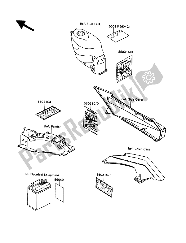 All parts for the Label of the Kawasaki ZZ R 1100 1992