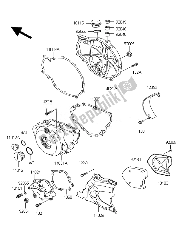 Tutte le parti per il Coperchio Del Motore del Kawasaki KLE 500 2007