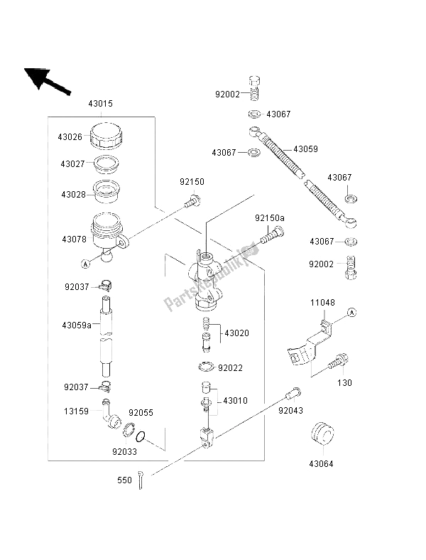 Alle onderdelen voor de Achterste Hoofdcilinder van de Kawasaki GPZ 500S 2002