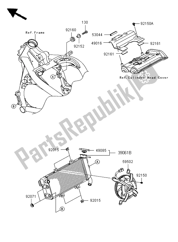 All parts for the Radiator of the Kawasaki ER 6F 650 2008