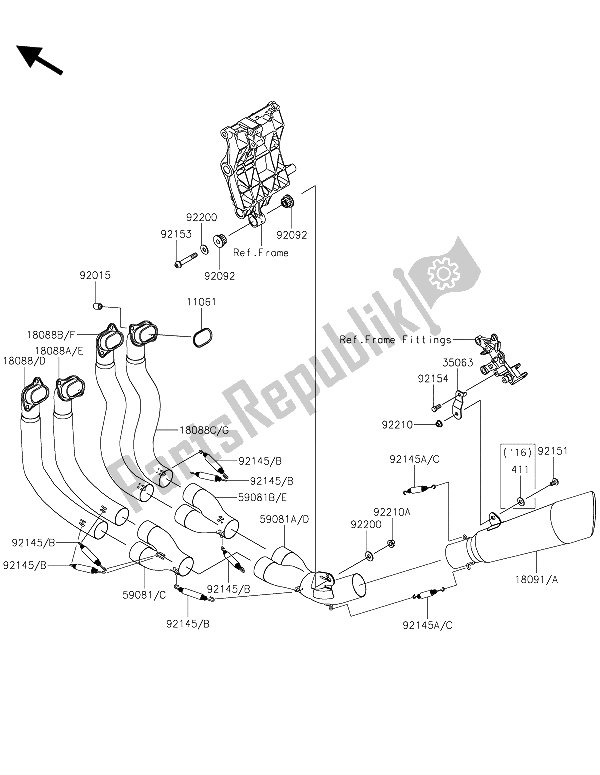 Alle onderdelen voor de Geluiddemper (s) van de Kawasaki Ninja H2R 1000 2015