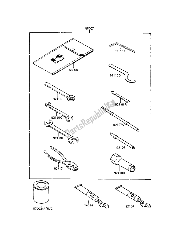 Alle onderdelen voor de Eigenaars Tools van de Kawasaki KMX 125 1988