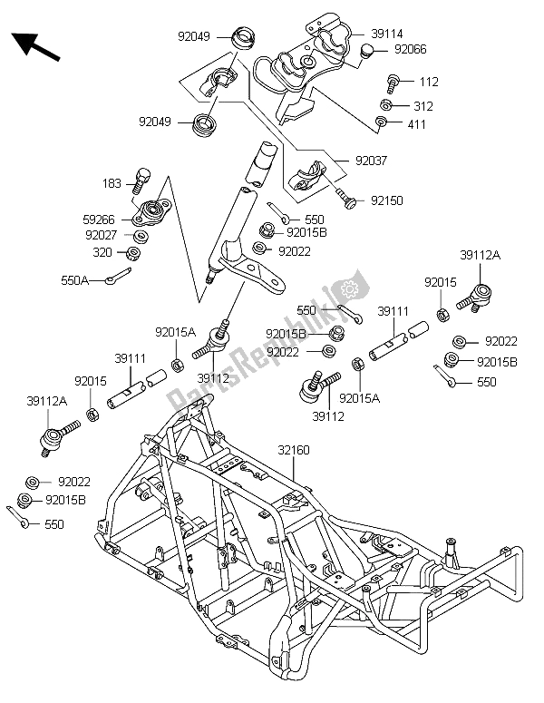 Alle onderdelen voor de Kader van de Kawasaki KLF 300 4X4 2006