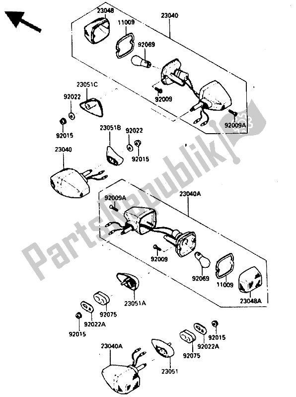 All parts for the Turn Signal of the Kawasaki GPZ 900R 1985