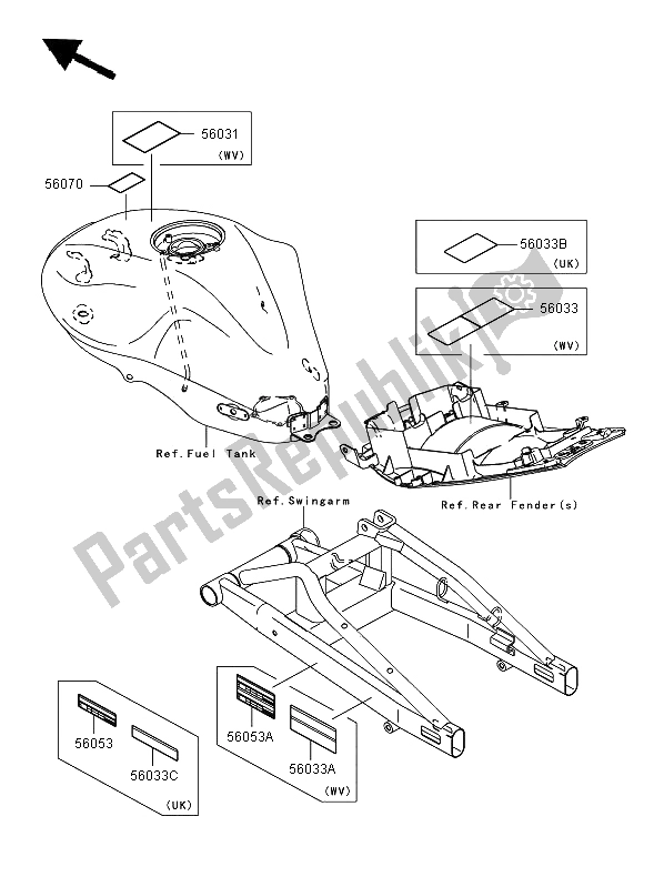 Toutes les pièces pour le Étiquettes du Kawasaki ER 6N ABS 650 2006