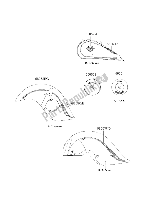 Tutte le parti per il Decalcomanie del Kawasaki VN 1500 Drifter 2000