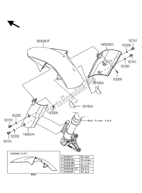 All parts for the Front Fender of the Kawasaki Z 1000 ABS 2012
