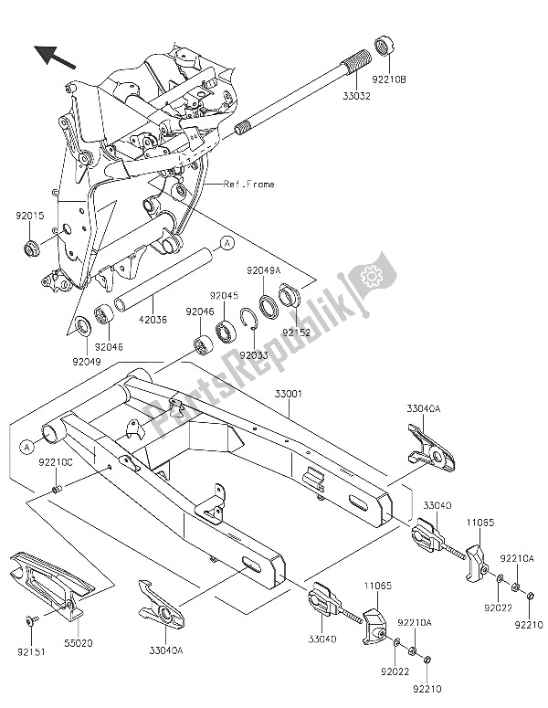 All parts for the Swingarm of the Kawasaki Z 800 ABS 2016
