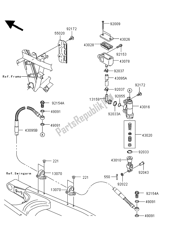 All parts for the Rear Master Cylinder of the Kawasaki KLX 250 2013