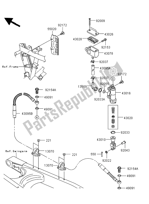 All parts for the Rear Master Cylinder of the Kawasaki KLX 250 2013