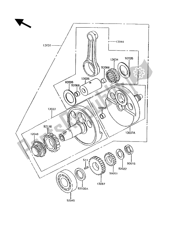 All parts for the Crankshaft of the Kawasaki KLR 600 1993