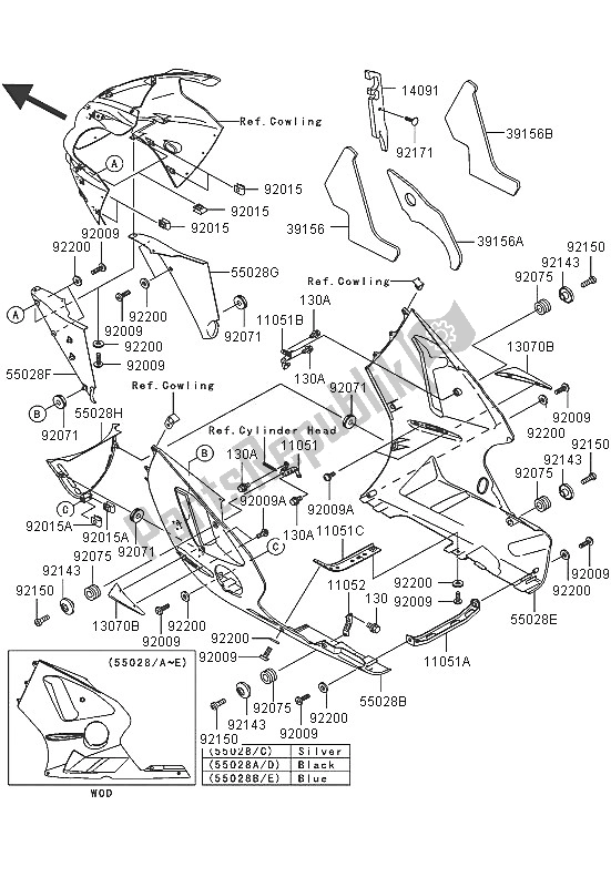 Todas as partes de Capota Abaixa do Kawasaki Ninja ZX 12R 1200 2005