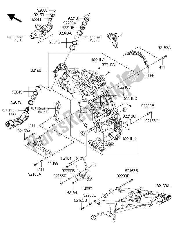 Tutte le parti per il Telaio del Kawasaki 1400 GTR ABS 2015