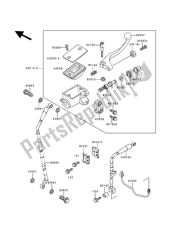 All parts for the Front Master Cylinder of the Kawasaki KDX 200 1993