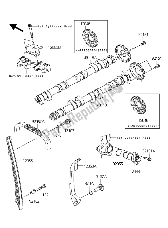 All parts for the Camshaft & Tensioner of the Kawasaki Z 1000 ABS 2010