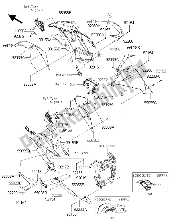 All parts for the Cowling Lowers of the Kawasaki Ninja ZX 6R 600 2015