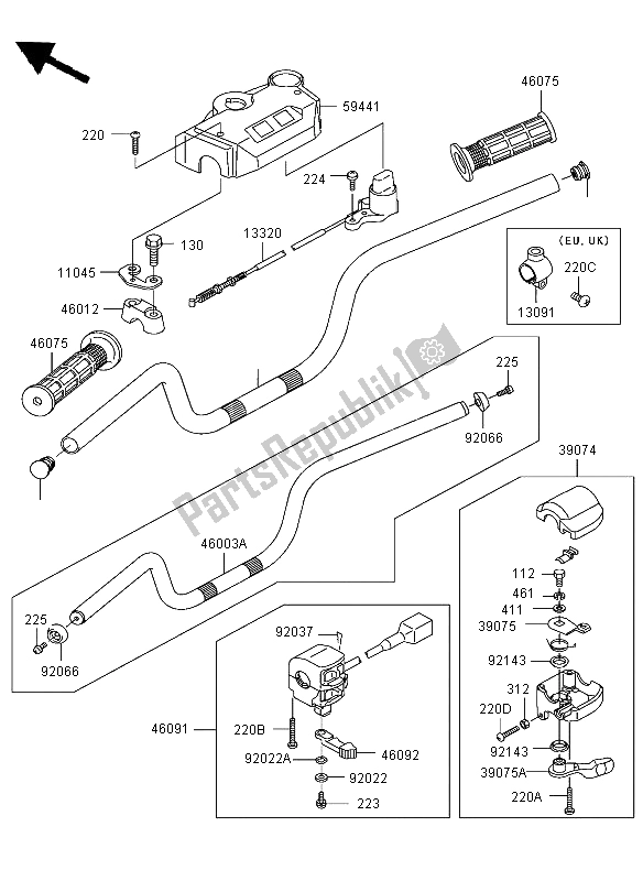 All parts for the Handlebar of the Kawasaki KLF 300 2003