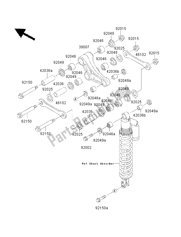 Todas as partes de Suspensão do Kawasaki KX 500 2001