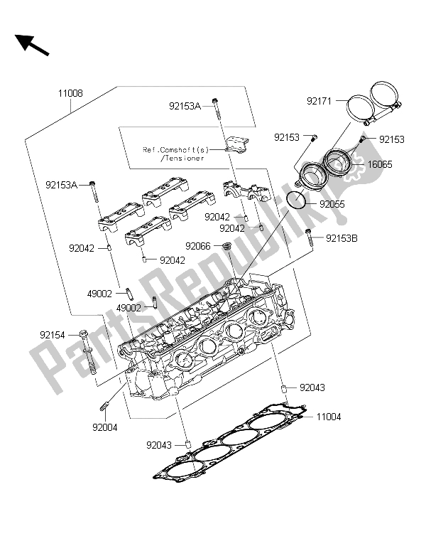 All parts for the Cylinder Head of the Kawasaki ZZR 1400 ABS 2015