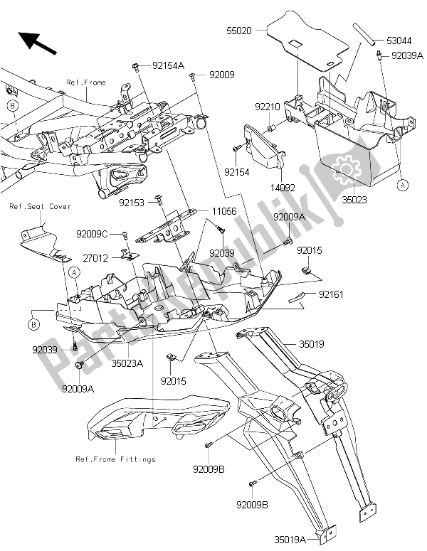 Tutte le parti per il Parafango Posteriore del Kawasaki Versys 650 ABS 2015