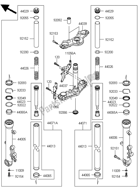 Tutte le parti per il Forcella Anteriore del Kawasaki ER 6N ABS 650 2012