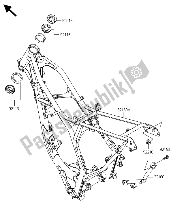 All parts for the Frame of the Kawasaki KX 85 LW 2014