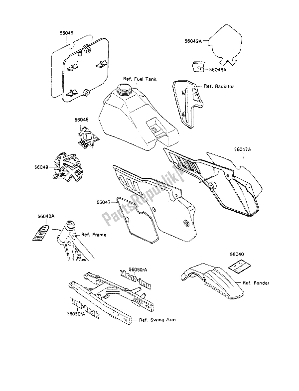All parts for the Labels of the Kawasaki KX 100 1990