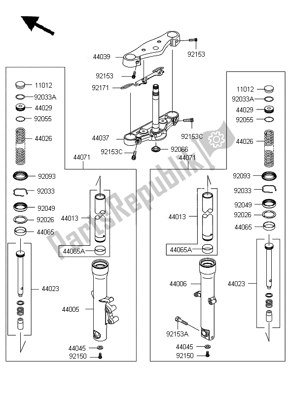 All parts for the Front Fork of the Kawasaki VN 900 Custom 2007