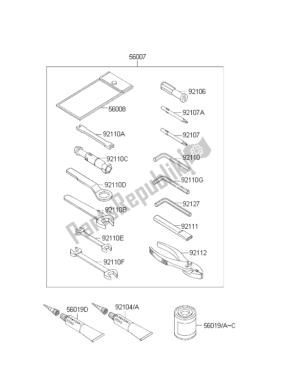 Alle onderdelen voor de Eigenaars Tools van de Kawasaki KLE 500 2003