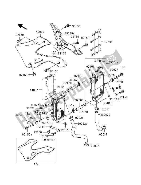 All parts for the Radiator of the Kawasaki KX 250 2000