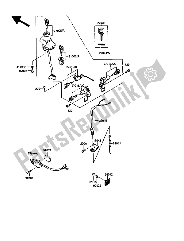 All parts for the Ignition Switch of the Kawasaki GPZ 900R 1990