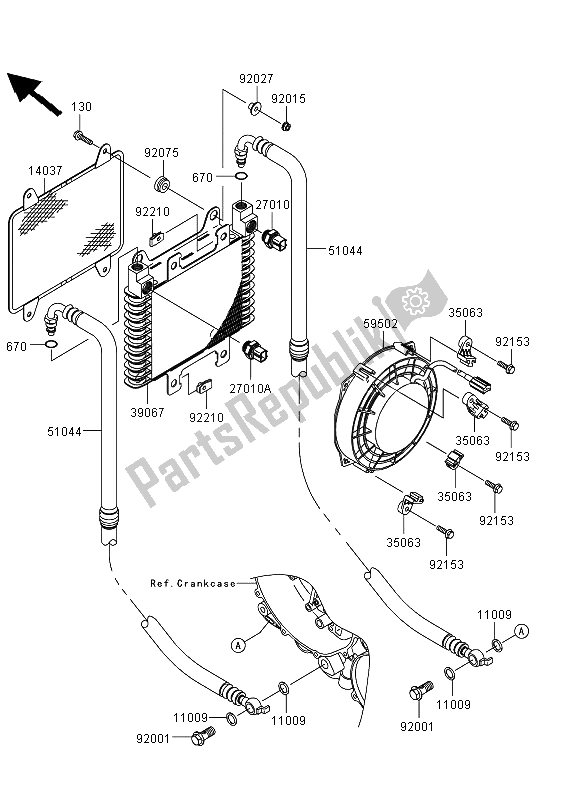 All parts for the Oil Cooler of the Kawasaki KVF 360 4X4 2011