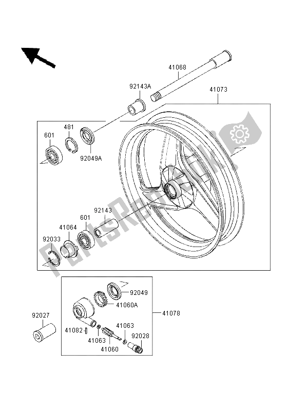 Alle onderdelen voor de Voornaaf van de Kawasaki GPZ 500S UK 1996