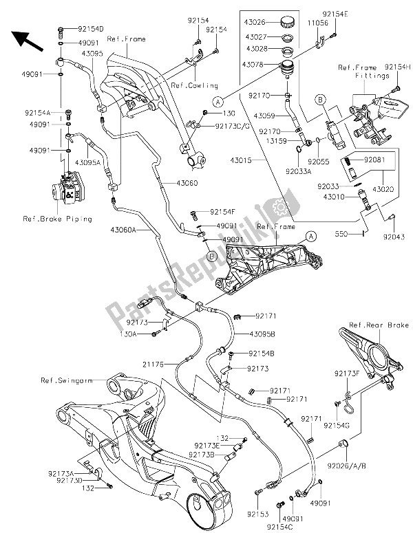 All parts for the Rear Master Cylinder of the Kawasaki Ninja H2R 1000 2015