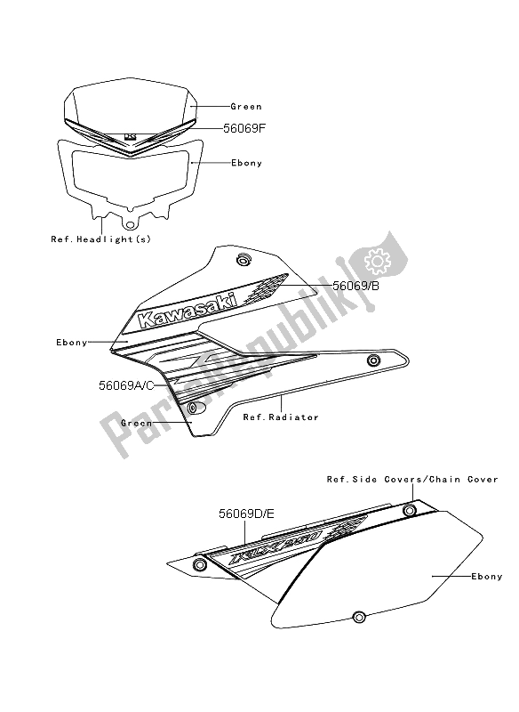 All parts for the Decals (green) of the Kawasaki KLX 250 2012