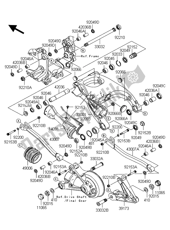 Todas as partes de Braço Oscilante do Kawasaki 1400 GTR ABS 2012