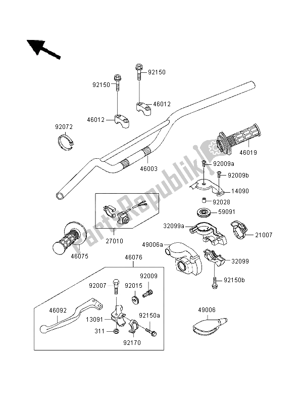 All parts for the Handlebar of the Kawasaki KX 125 1996