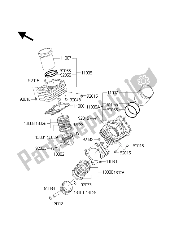 Alle onderdelen voor de Cilinder & Zuiger (s) van de Kawasaki VN 800 Classic 2004
