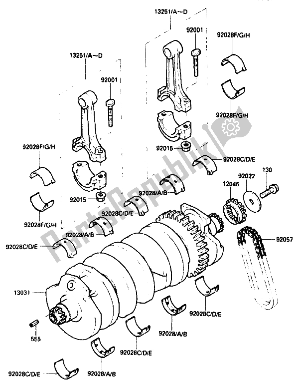 All parts for the Crankshaft of the Kawasaki GPZ 750R 1985