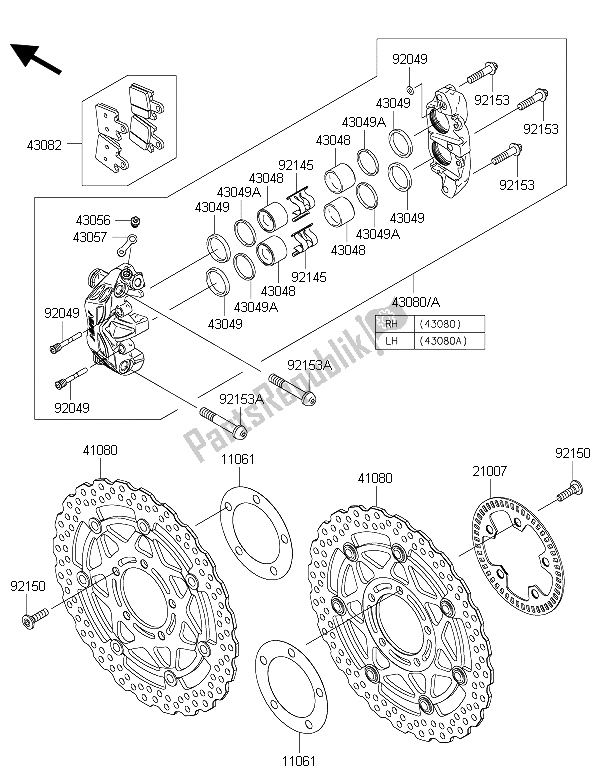 Tutte le parti per il Freno Anteriore del Kawasaki ZZR 1400 ABS 2015