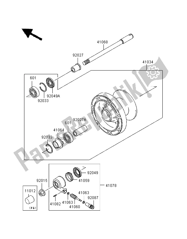 All parts for the Front Hub of the Kawasaki EN 500 1997