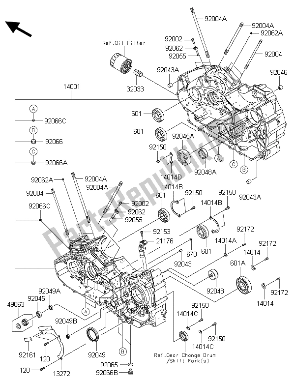 All parts for the Crankcase of the Kawasaki Vulcan 1700 Voyager ABS 2015