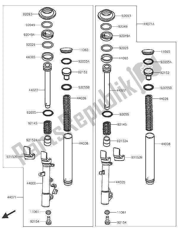 All parts for the Front Fork of the Kawasaki J 300 2016