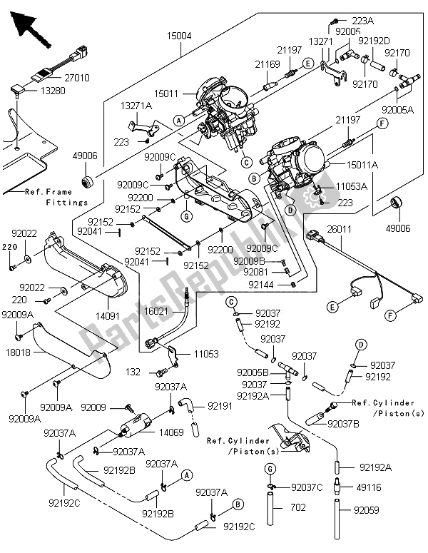 Tutte le parti per il Carburatore del Kawasaki Brute Force 650 4X4I 2014