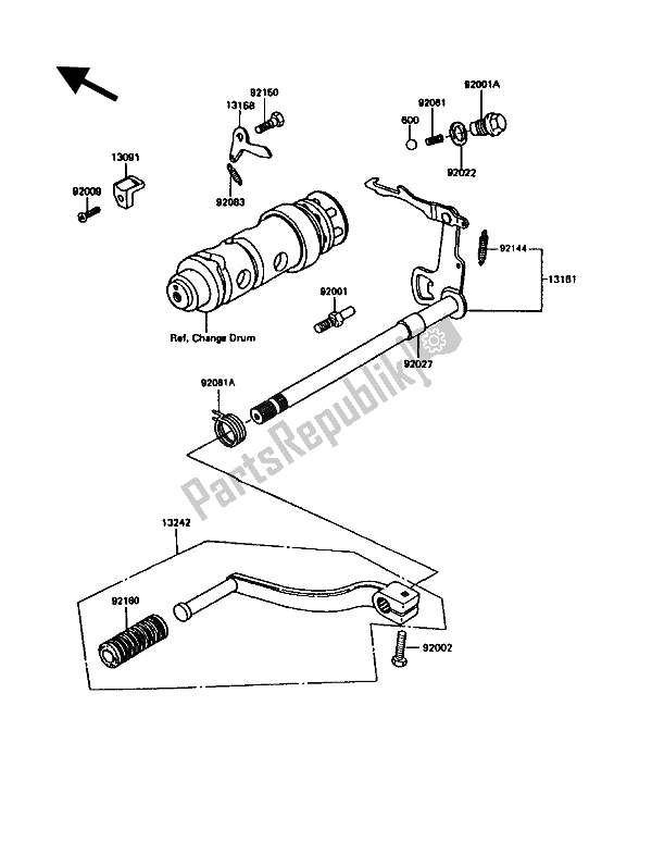 All parts for the Gear Change Mechanism of the Kawasaki KE 100 1994