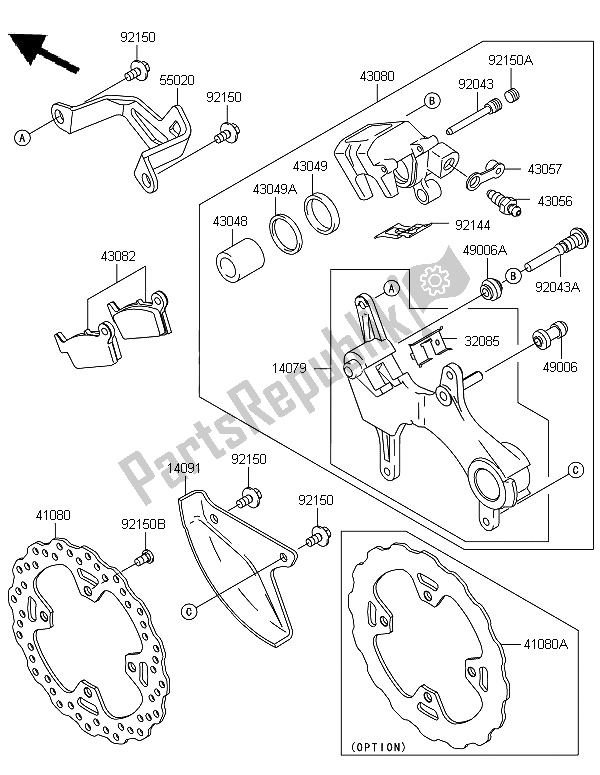 All parts for the Rear Brake of the Kawasaki KX 250F 2012