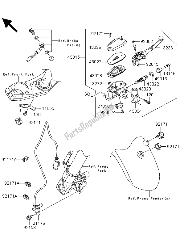 Alle onderdelen voor de Voorste Hoofdcilinder van de Kawasaki Versys ABS 650 2013
