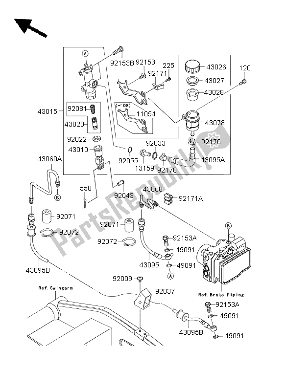 All parts for the Rear Master Cylinder of the Kawasaki Z 1000 ABS 2007