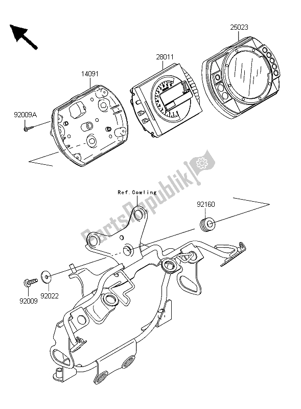 All parts for the Meter of the Kawasaki Z 1000 2006