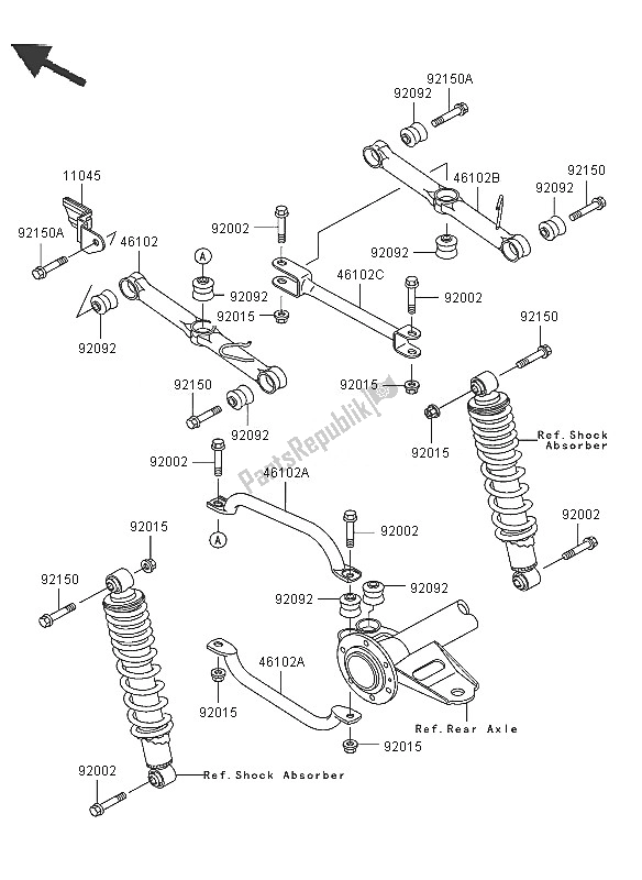 All parts for the Rear Suspension of the Kawasaki KLF 300 2005